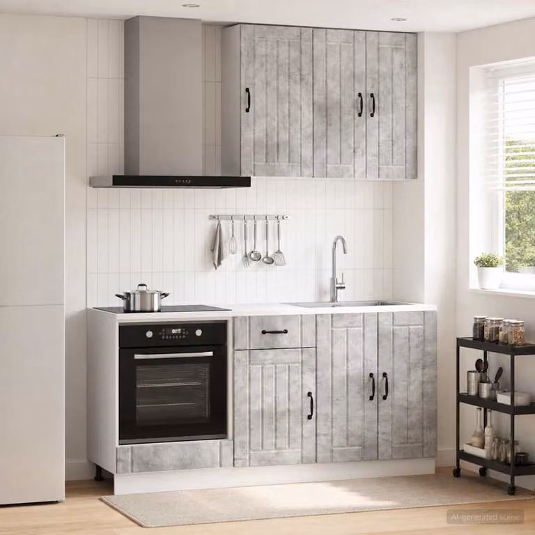 vidaXL Unità Cucina LUCCA 5 Pezzi Moderna Grigio Cemento in MDF con Ante a Battente