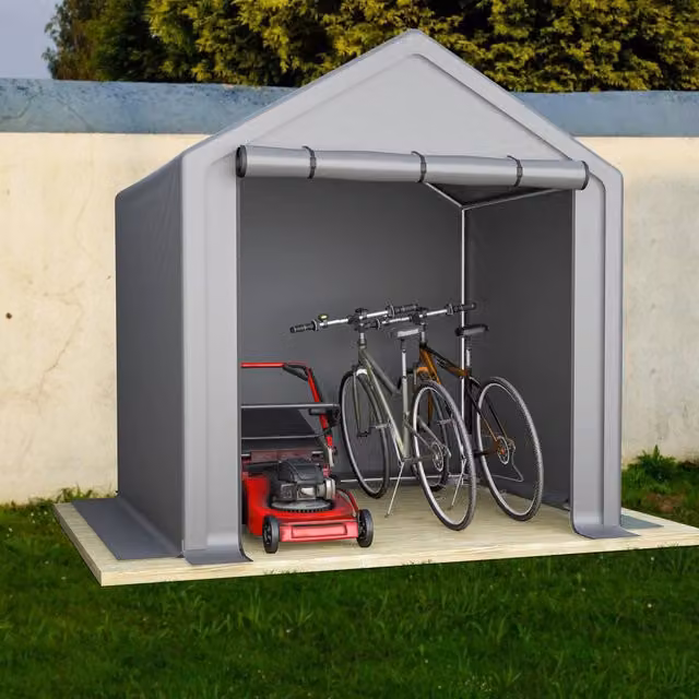 Garage per biciclette WISHDOR in acciaio zincato e plastica, colore grigio, L: 190 cm, P: 170 cm, H: 200 cm