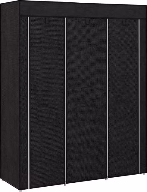 Armadio guardaroba salvaspazio HOMCOM in tessuto e acciaio con 8 ripiani e 2 barre appendiabiti, Nero, L: 125 cm, P: 43 cm, H: 162.5 cm