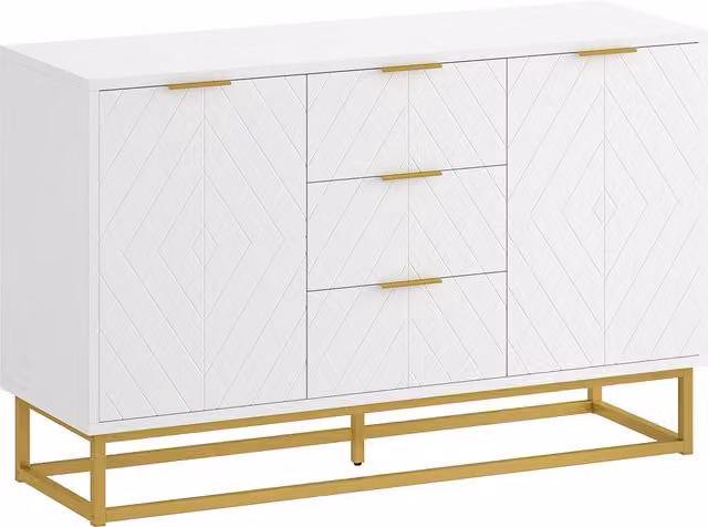 Credenza Moderna Bianca Aosom con 3 Cassetti e 2 Ante per Cucina o Sala da Pranzo, L/P/H: 120 x 40 x 76 cm