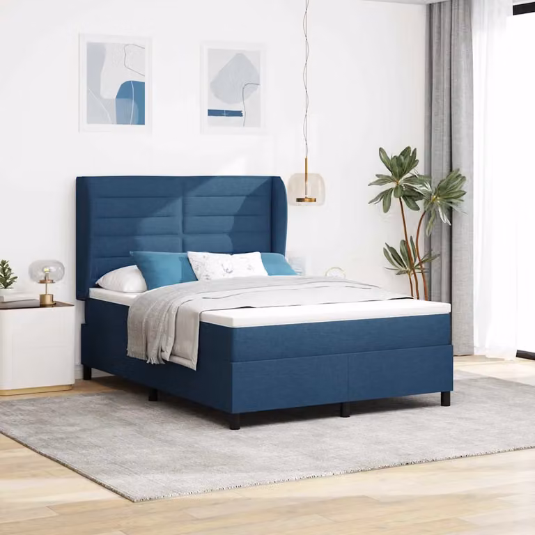 Letto a molle con materasso vidaXL in tessuto blu, L 140 x P 200 cm