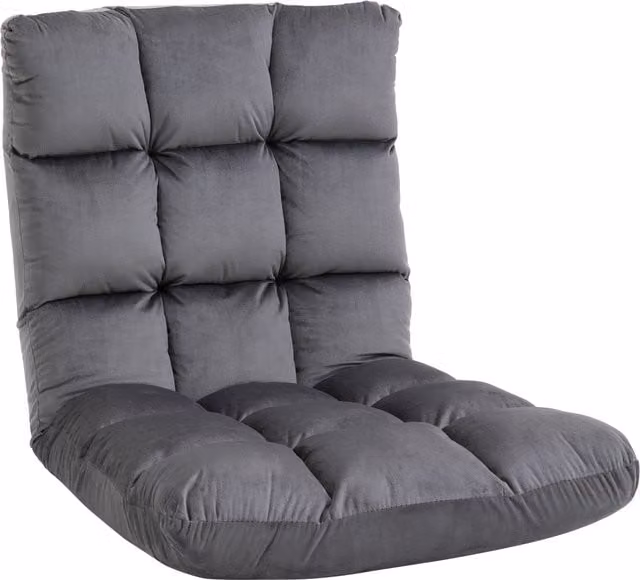 Poltrona da terra HOMCOM in velluto grigio scuro con schienale reclinabile e imbottitura spessa, L: 55 cm, P: 71 cm, H: 53.5 cm