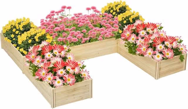 Set di 5 Fioriere da Giardino Minimal in Legno di Pino Marrone e Beige L/P/H: 230 x 230 x 28 cm