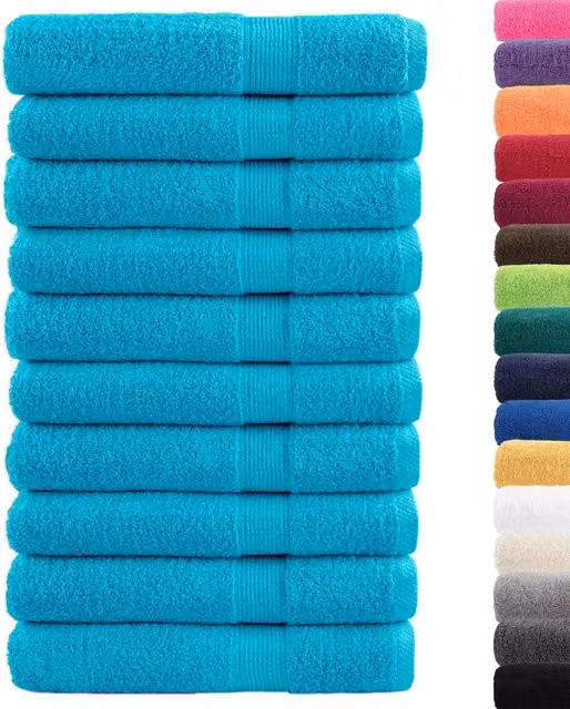 Set di 10 asciugamani vidaXL in cotone spugna color turchese, L: 100 cm x P: 200 cm, 600 g/m²