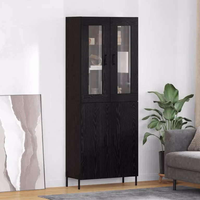 Credenza moderna vidaXL in legno nero opaco con ante in vetro, L/P/H: 69,5 x 34 x 180 cm
