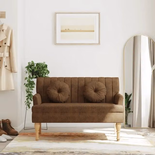 Panca con Cuscini Design Mania Marrone in Microfibra e Finta Pelle L: 113 cm, P: 64,5 cm, H: 75,5 cm