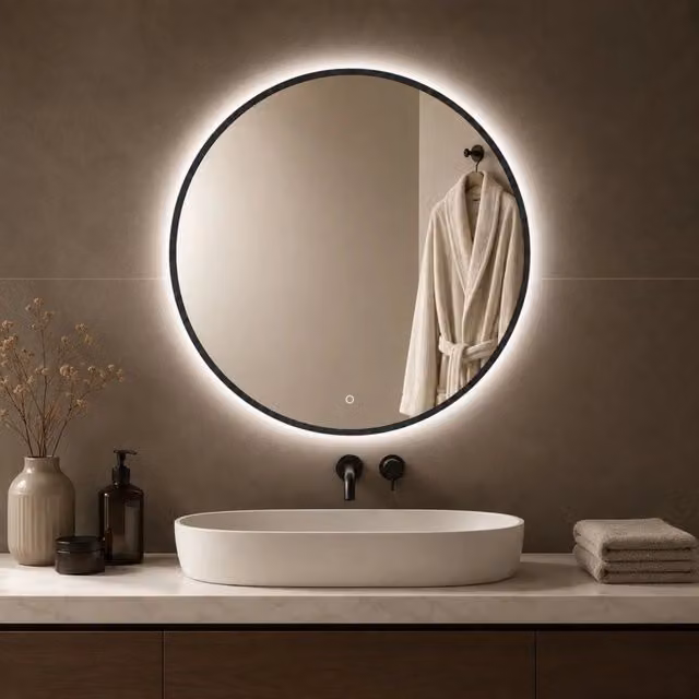 Specchio tondo OGOMONDO nero con retroilluminazione LED e interruttore touch, Ø 50 cm
