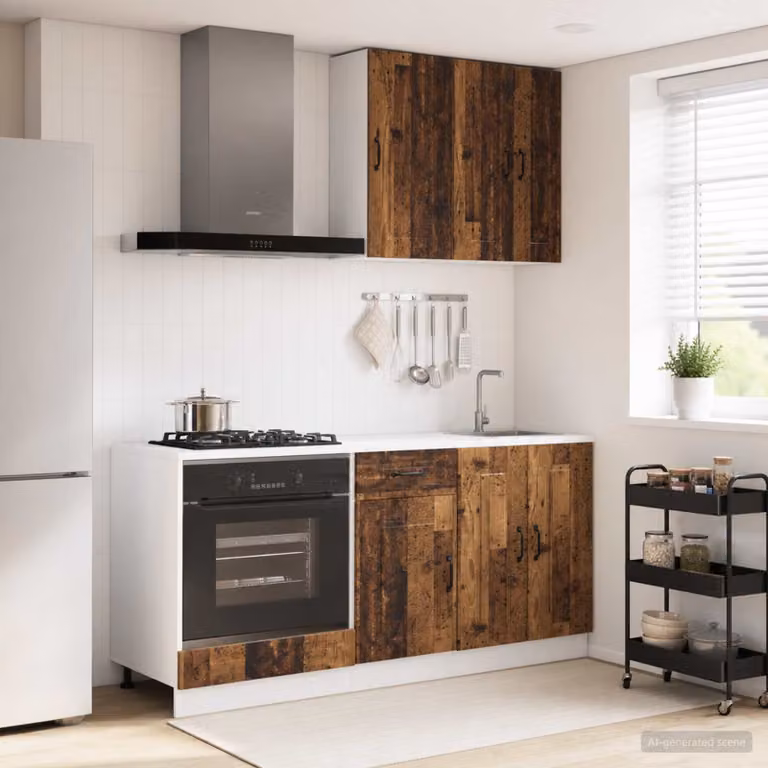 Unità cucina vidaXL KALMAR 5 pezzi in legno marrone con ante a battente e ripiani interni