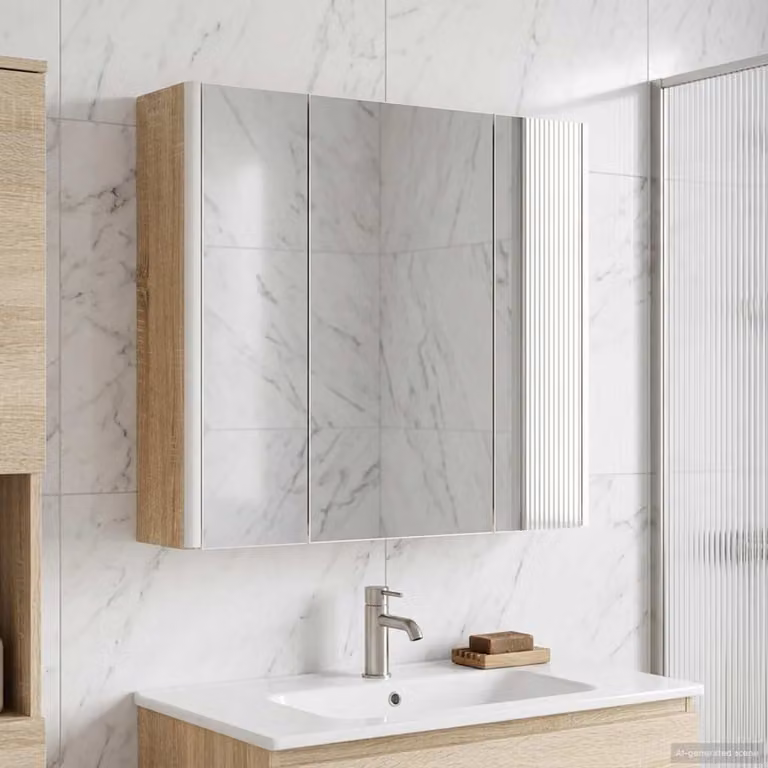 Mobiletto per specchio da bagno vidaXL moderno in MDF marrone con illuminazione LED e specchio, L: 60,5 cm, H: 63,5 cm, P: 15,5 cm