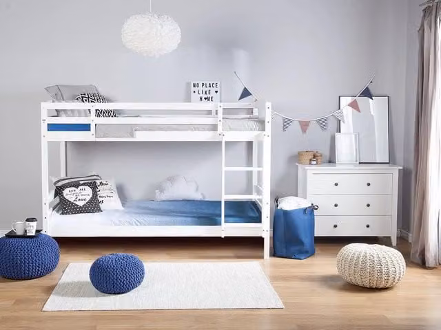 Letto a castello Beliani in legno di pino bianco e grigio per bambini, stile scandinavo, L/P/H: 208 x 90 x 147 cm
