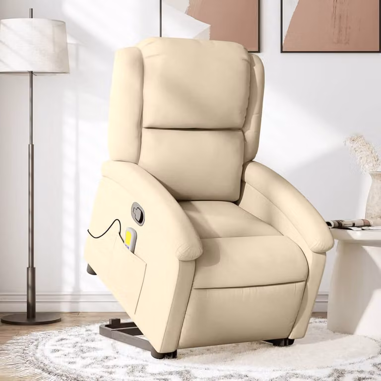Poltrona Alzapersona Massaggiante Reclinabile vidaXL in Tessuto e Similpelle Beige con Supporto Elettrico per Senior