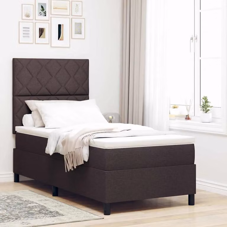 Letto a molle vidaXL con strisce LED e porta USB, rivestimento in tessuto marrone, L/P: 200 x 90 cm