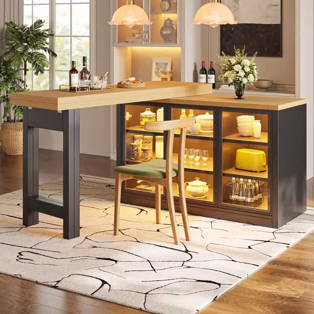Tavolo da pranzo estensibile WISHDOR con piano girevole 360 e luce LED multicolore, nero