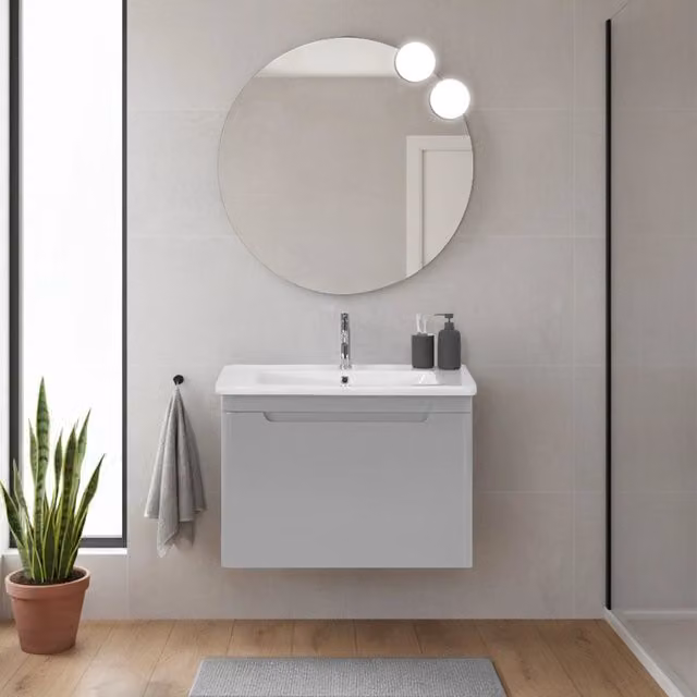 Mobile bagno sospeso Inbagno grigio lucido con specchio a LED e ante soft close L: 80 cm