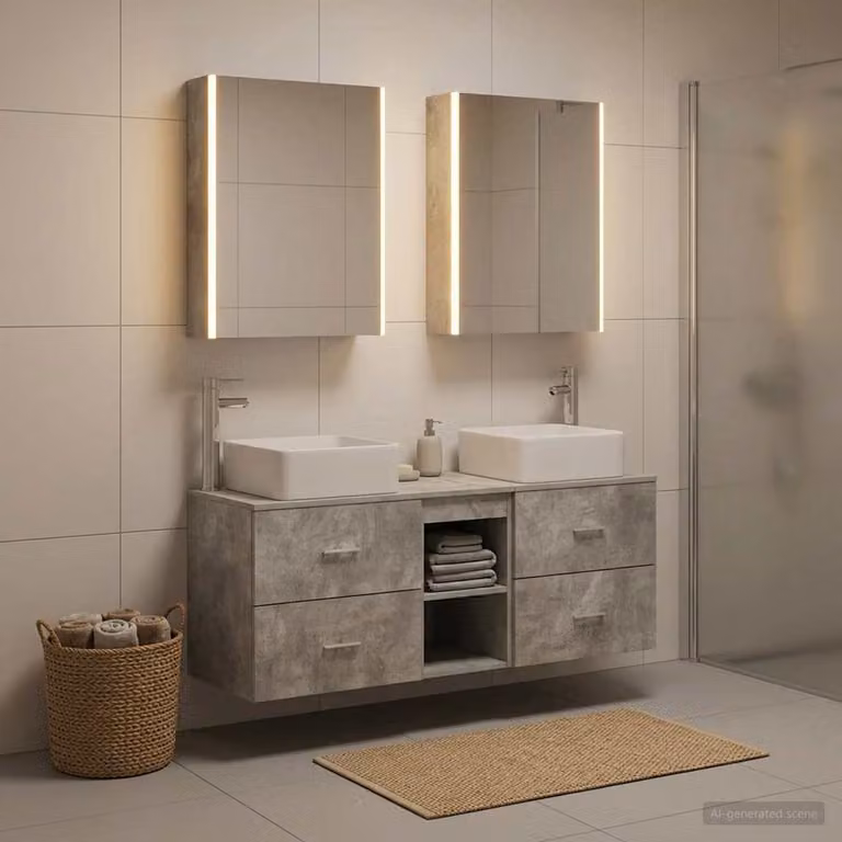 Set di mobili per il bagno moderno vidaXL da 5 pezzi in grigio con specchio e illuminazione LED