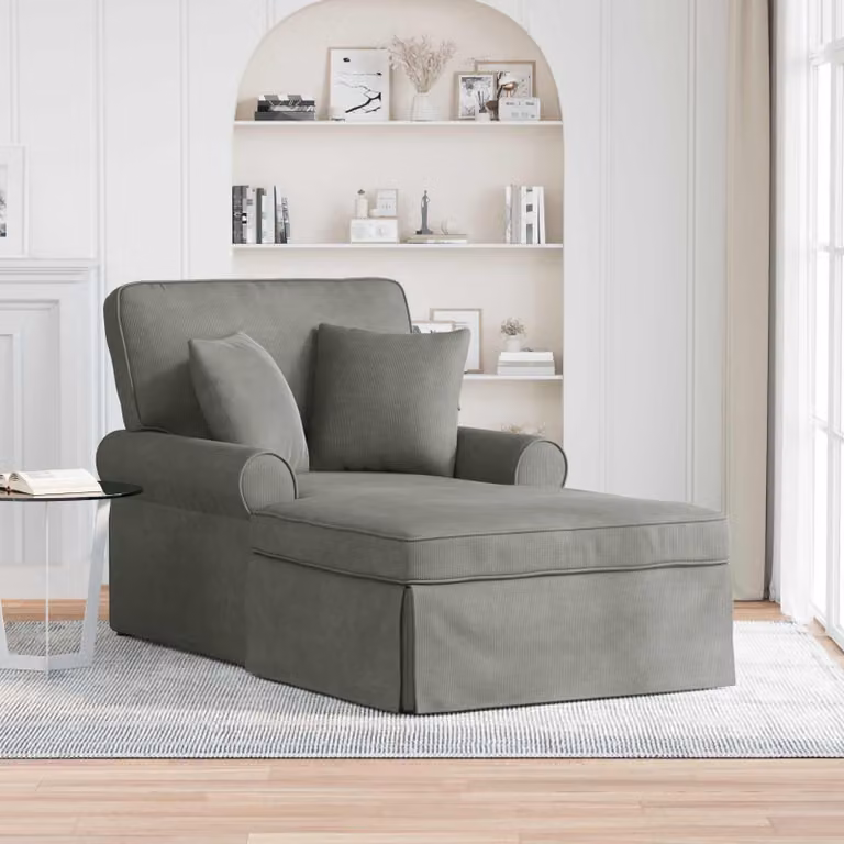vidaXL Chaise Longe Moderna a L con Gonna in 3 Pezzi, Grigio Chiaro, Tessuto Cord e Imbottitura in Schiuma
