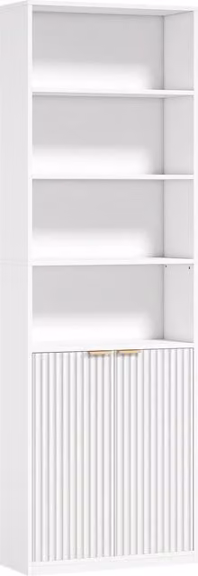 Libreria HOMCOM a 6 Livelli con 4 Scomparti Aperti e 2 Ante, Bianco, L 60 cm x P 24 cm x H 182 cm
