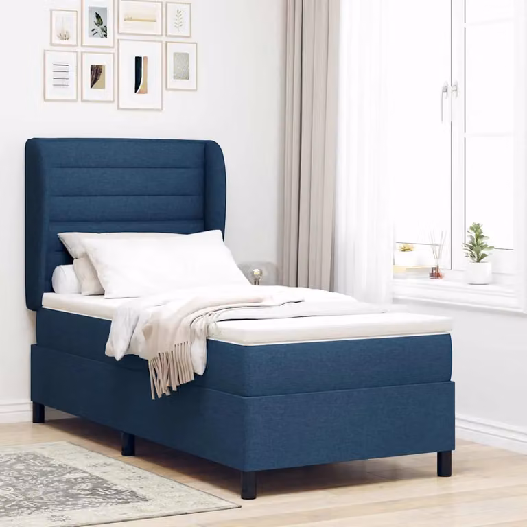 Letto a molle con materasso vidaXL in tessuto blu L 90 cm x P 200 cm