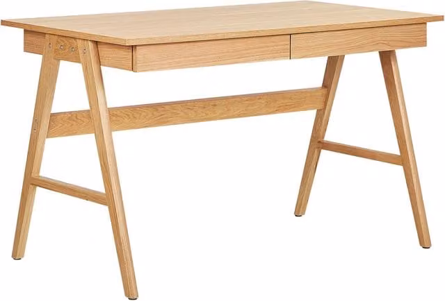 Scrivania Beliani per home office in legno color rovere marrone L: 120 cm, P: 75 cm, H: 70 cm
