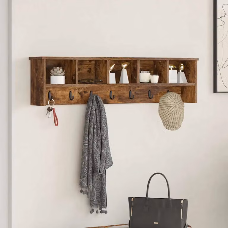 vidaXL Appendiabiti a muro moderno in legno marrone con pannello posteriore L: 100 cm, P: 26 cm, H: 16 cm
