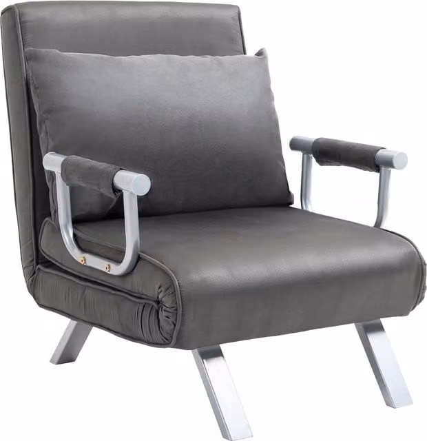 Poltrona Letto Moderna 2 in 1 HOMCOM con Schienale Inclinabile in 5 Posizioni, Grigio, L/P/H: 65 x 69 x 80 cm