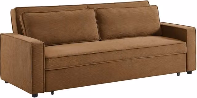 Divano letto SWEEEK a 3 posti in velluto a coste con struttura in legno massiccio, colore ruggine