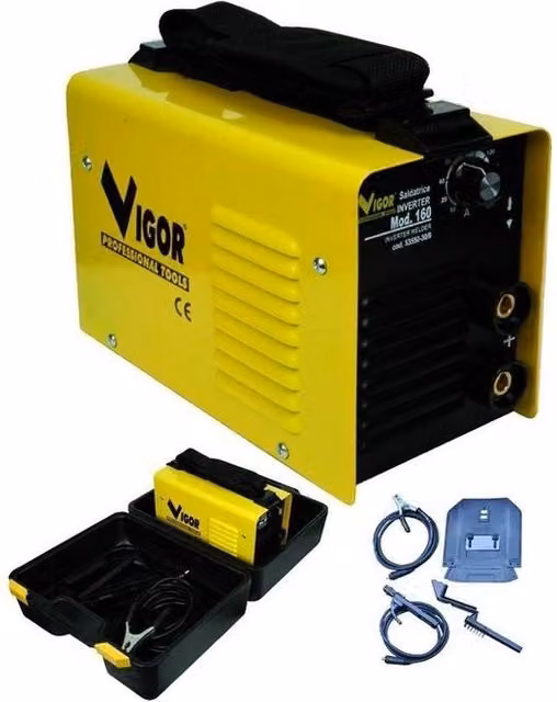 Saldatrice Inverter Vigour MMA ad Elettrodo Gialla 20-160A con Tensione a Vuoto 60V e Elettrodi 1,5-4,0 mm