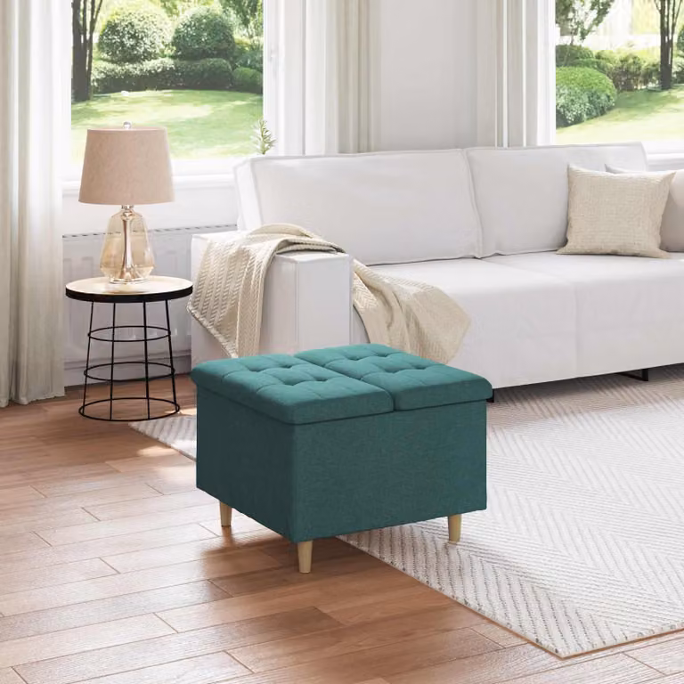 Pouf con contenitore vidaXL in tessuto verde, L/P/H: 60 x 60 x 45 cm