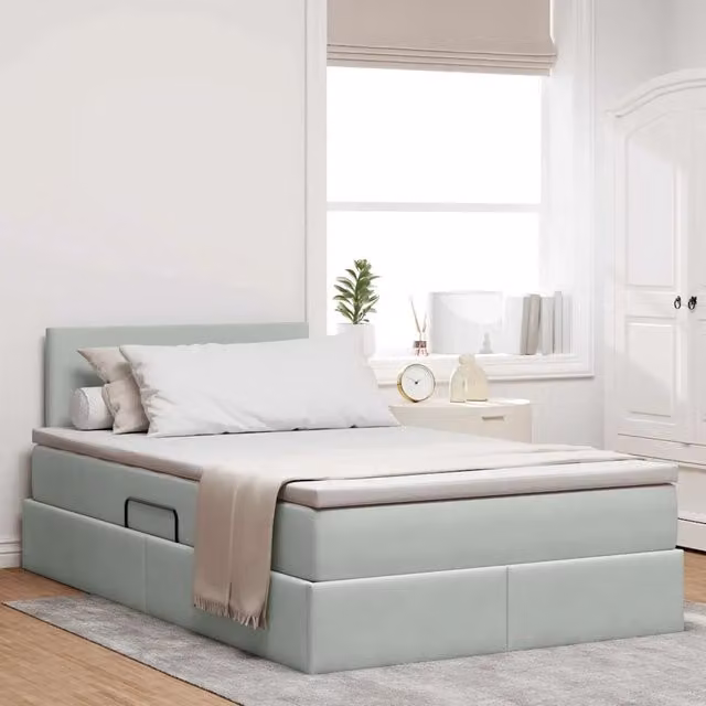 Letto con Contenitore vidaXL in Velluto Grigio chiaro L 120 cm x P 200 cm