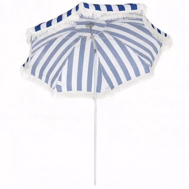 Ombrellone da spiaggia Outsunny con inclinazione di 30 gradi, Blu e Bianco, Diametro: 180 cm