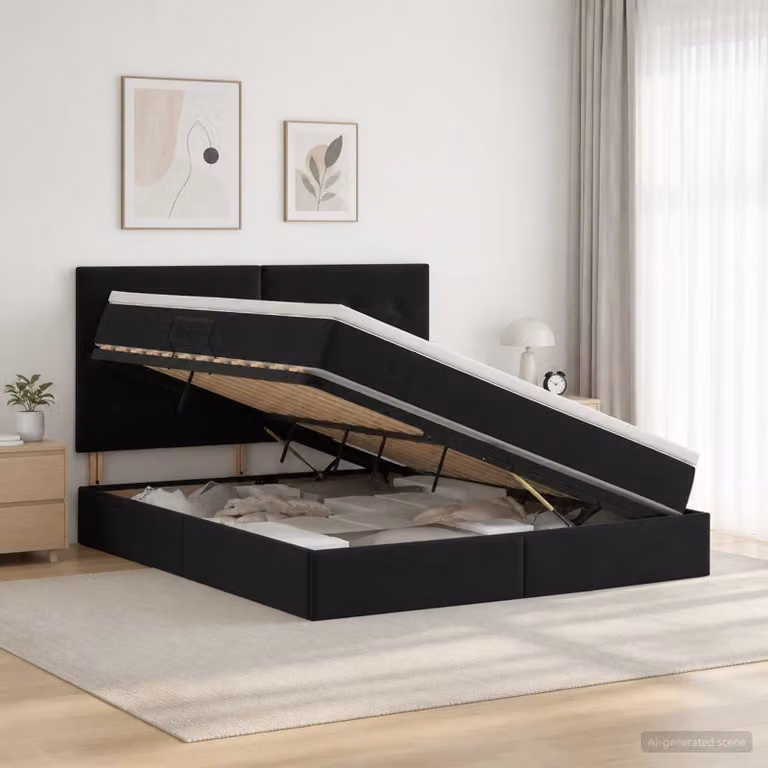 Letto con contenitore e materasso vidaXL in velluto nero L/P/H: 160 x 200 x 128 cm