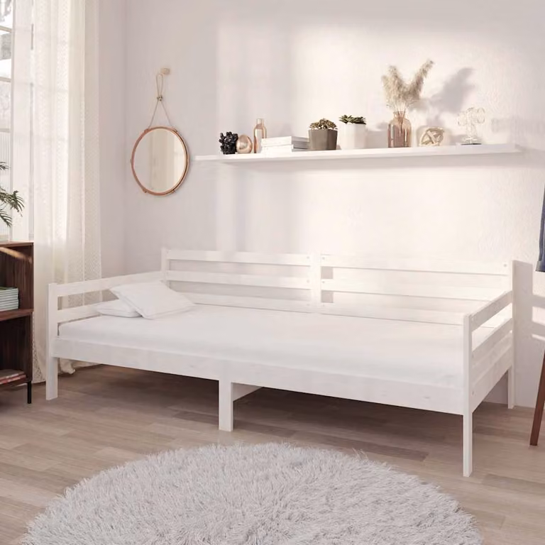 vidaXL Divano Letto in Legno di Pino con Materasso in Schiuma, Bianco, L/P/H: 204 x 98 x 70 cm