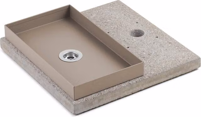 Base con Vaschetta per Fontane Belfer 42/BSE/5 in Cemento con Ghiera Grande, Colore Tortora, L 40 x P 40 x H 5 cm