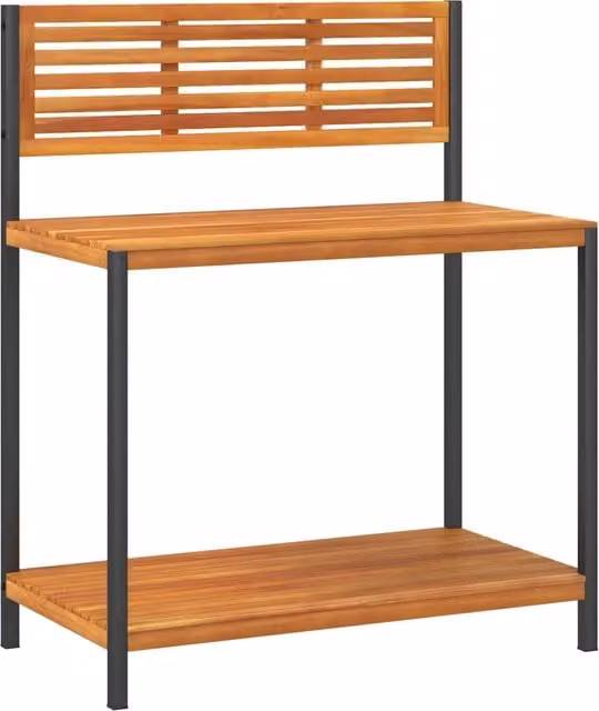 Tavolo da giardino rettangolare in legno di acacia marrone con ripiani e spazio contenitore L: 90 cm, P: 50 cm, H: 110 cm