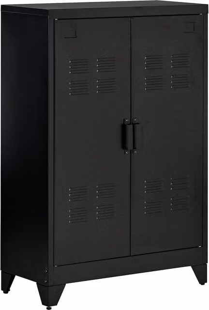 Armadio Metallico Industriale XYLO con Ante in Vetro e Ripiani Regolabili, Nero, L/P/H: 110 x 33 x 33 cm