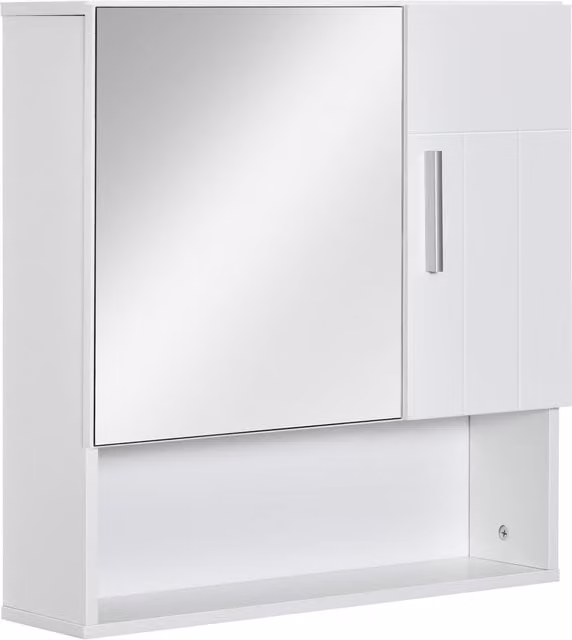 Mobile Bagno con Specchio kleankin in Legno Bianco con 2 Ante e Mensole Regolabili L/P/H: 54 x 15.2 x 55.3 cm