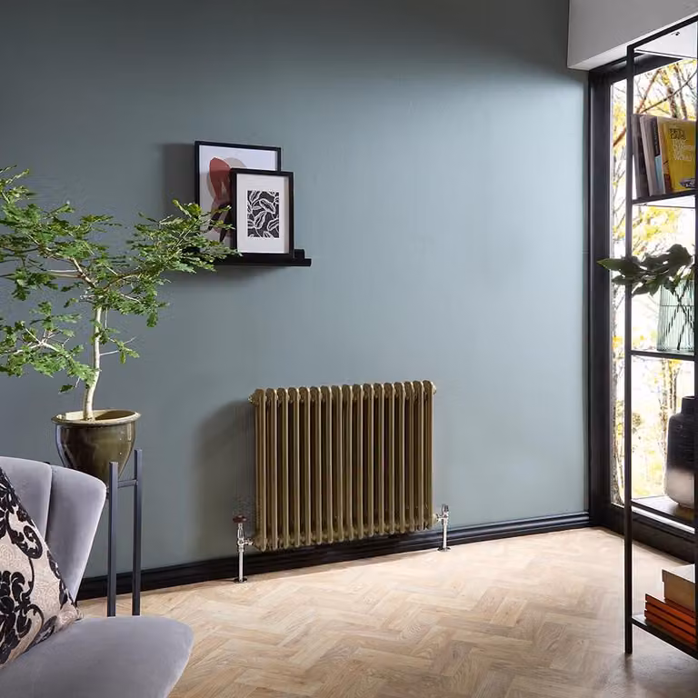 Radiatore Tradizionale a Doppia Colonna Orizzontale HudsonReed in Acciaio Colore Oro, H: 78,5 cm, L: 60 cm