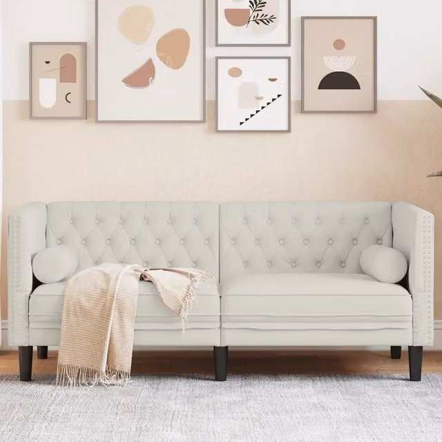Divano Chesterfield a 2 posti vidaXL in velluto beige con cuscini coordinati