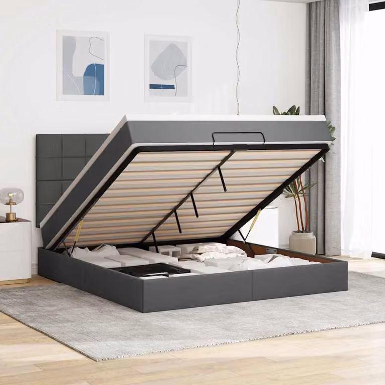 vidaXL Letto con Contenitore e Materasso in Tessuto, L/P/H: 180 x 200 x 128 cm, Grigio e Bianco