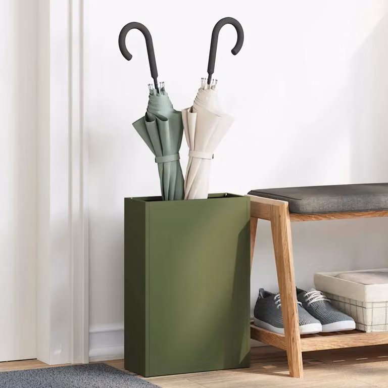 Stand per ombrelli da pioggia vidaXL in metallo, colore verde oliva, L: 28 cm, P: 12 cm, H: 41 cm