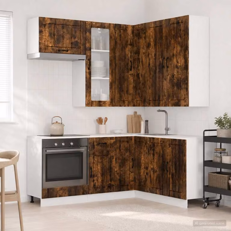 Unità cucina moderna vidaXL LUCCA composta da 8 pezzi in legno ingegnerizzato color rovere fumo con ante in vetro