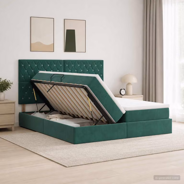 Letto con contenitore vidaXL in velluto verde scuro L/P/H: 200 x 200 x 140 cm