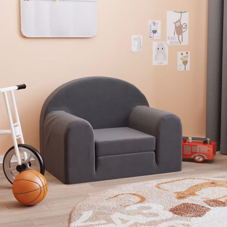 vidaXL Divano Letto per Bambini Antracite in Morbido Peluche con Struttura Imbottita