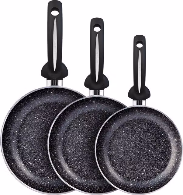Set di 3 padelle antiaderenti Pensofal in alluminio colore nero per induzione e gas, diametri 18, 22 e 26 cm