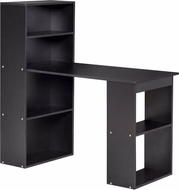 Scrivania PC HOMCOM in legno nero con 6 ripiani portaoggetti laterali L: 120 cm, P: 55 cm, H: 120 cm
