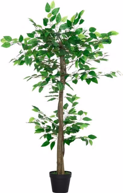 Pianta Artificiale Albero del Tè Outsunny con Vaso in Cemento, Verde, Altezza: 120 cm