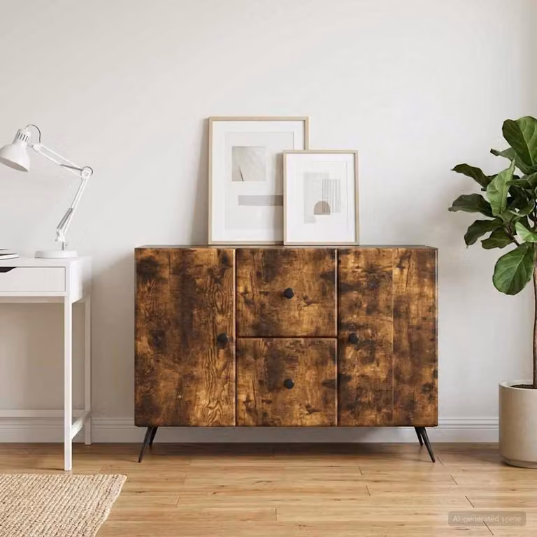 Credenza moderna vidaXL in legno ingegnerizzato color rovere fumo con illuminazione integrata L: 89 cm, P: 34,5 cm, H: 60 cm