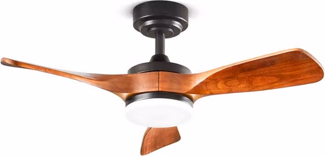 Ventilatore da soffitto Perenz Sirio con luce LED, telecomando e timer, finitura nero e legno