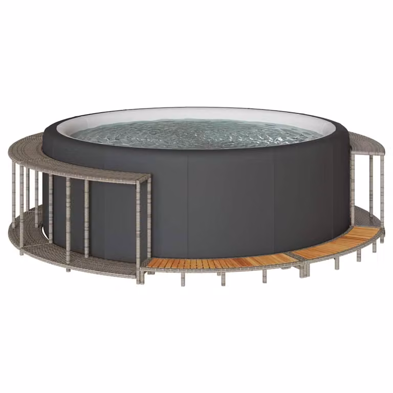 Bordo per vasca spa con portaoggetti e gradino vidaXL in polyrattan grigio