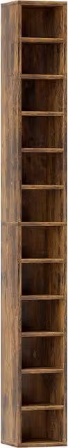 Libreria porta CD HOMCOM in MDF e legno, 12 ripiani per 204 CD, Marrone Rustico, L/P/H: 21 x 11,5 x 175 cm